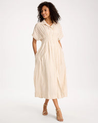 Alabaster Linen-Blend Metallic Striped Dress
