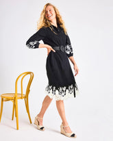 Black Cotton Lace Trim Shirtdress