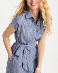 Blue Clip Jacquard Denim Shirtdress