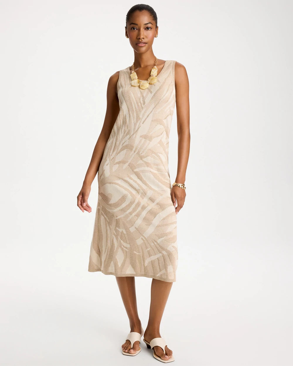 Gold Knit Printed Sweater Dress