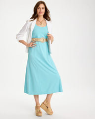 Bondi Blue Ponte Seamed Maxi Dress