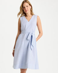 Light Blue Seersucker V-Neck Sleeveless Dress