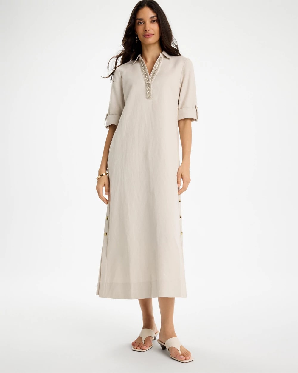 River Rock Embellished Linen Dress