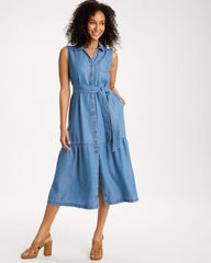 Indigo Twill Denim Belted Shirtdress