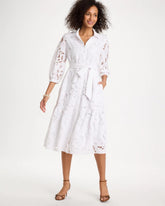 Alabaster Lace Cutout Belted Shirtdress