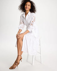 Alabaster Lace Cutout Belted Shirtdress