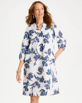 Alabaster Floral Linen-Cotton Pintuck Dress