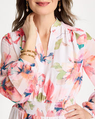 Calypso Coral Georgette Trapunto Pullover Dress