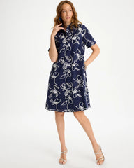Passport Blue Embroidered Floral Dress