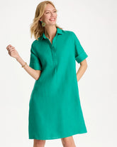 Topanga Green Linen Popover Dress