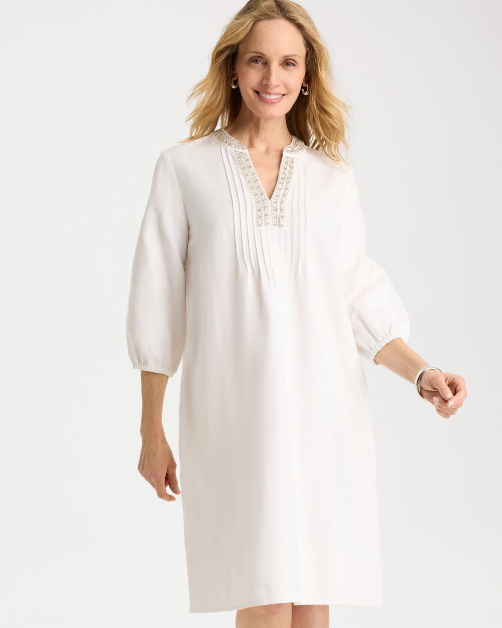 Alabaster Embellished Pintuck Dress