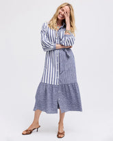 Indigo Linen-Cotton Striped Shirtdress