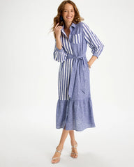 Indigo Linen-Cotton Striped Shirtdress