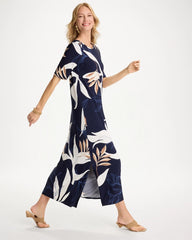 Passport Blue Printed Jersey Knit Column Dress