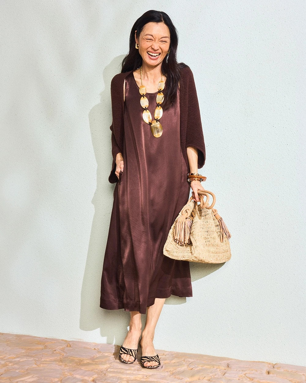 Deep Brown Faux Satin Sleeveless Dress
