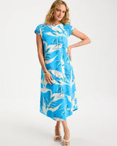 Blue Tide Printed Soft-Stretch Cotton Slub Dress