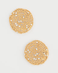 Gold Sea Foam Medallion Stud Earrings