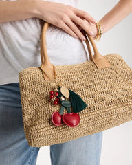 Red Faux Leather Cherry Bag Charm Key Chain