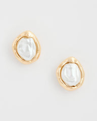 Gold Pearlescent Golden Rimmed Stud Earrings