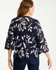 Passport Blue Woven Crochet Lace Contrast Kimono