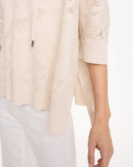 Ecru Crochet Lace Notch Neck Poncho
