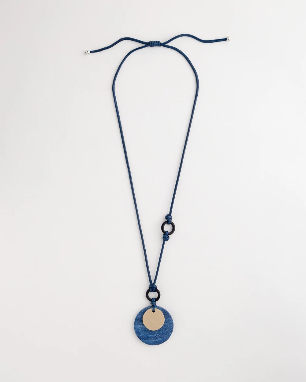 Blue Multi Adjustable Blue-Neutral Wood Pendant Necklace