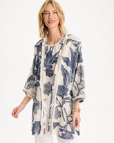 Blue Cotton Jacquard Fringed Kimono