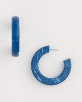 Blue Multi Blue-Neutral Wood Hoop Earrings