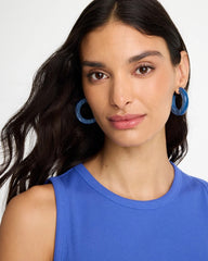 Blue Multi Blue-Neutral Wood Hoop Earrings