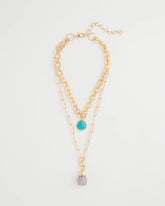 Aqua Double-Strand Blue Pendant Necklace
