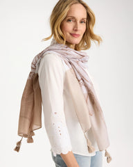 Neutral Neutral Floral Tassel Oblong Scarf