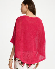 Hot Honeysuckle Sequin Boatneck Rounded Hem Poncho