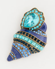Blue Faux Blue Halo Diamond Conch Shell Brooch