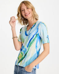 Amparo Blue Printed Pima V-Neck Tee