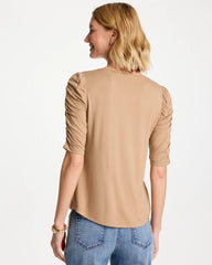 Cattail Brown Touch of Cool™ Ruched Sleeve Knit Tee