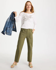 Alabaster Embroidered Pima 3/4 Sleeve Tee