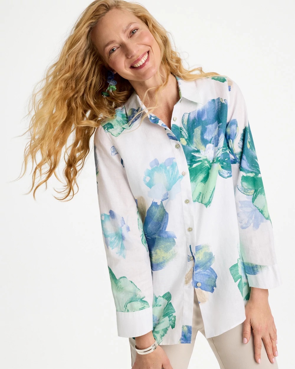 Passport Blue No Iron™ Printed Linen Shirt