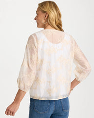 Alabaster Embroidered Tassel Tie-Front Top