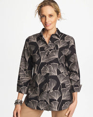 Black No Iron™ Stretch Ginkgo Glory Shirt