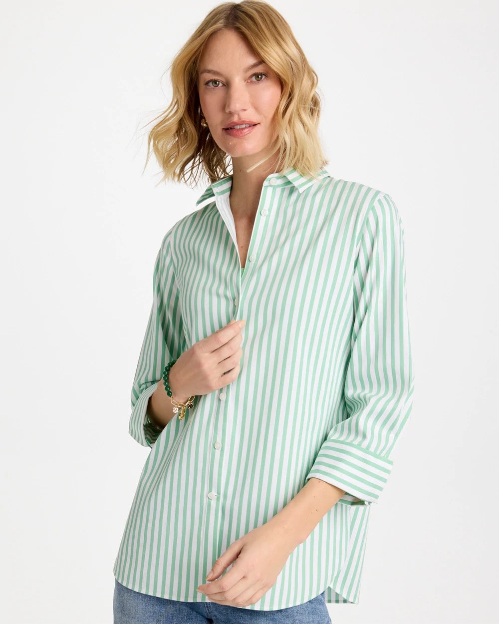 Peppermint Green No Iron™ Striped Stretch Shirt