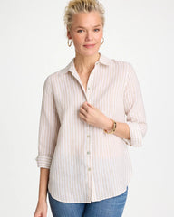 Oatmeal No Iron™ Striped Linen Shirt