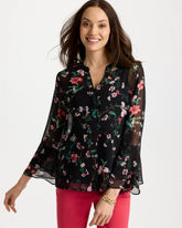 Black Georgette Ruffled Cuff Blouse