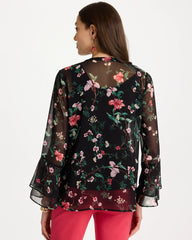 Black Georgette Ruffled Cuff Blouse