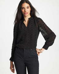 Black 3D Dot Jacquard Chiffon Blouse