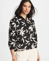 Black Embroidered Cropped Collared Shirt