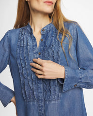 Bailey Indigo Tencel Ruffle Front Shirt
