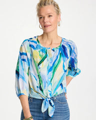 Amparo Blue Printed Tie-Front Top