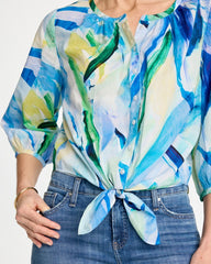 Amparo Blue Printed Tie-Front Top