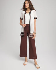 Ecru Pointelle High-Style Short-Sleeve Cardigan