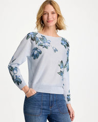 Blue Orchid Floral Print Pullover Sweater